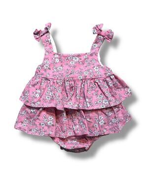 Petit Confection Floral Tiered Romper, 3 Months